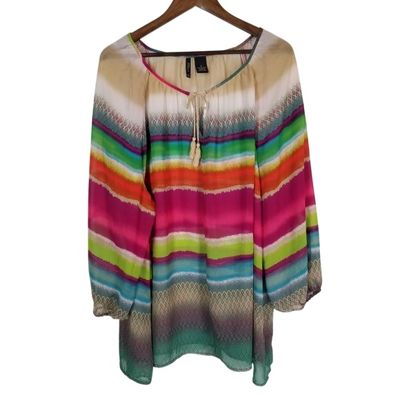 New Directions 3X Blouse Tunic Top Colorful Striped Sheer Bohemian Flowy - Picture 1 of 12